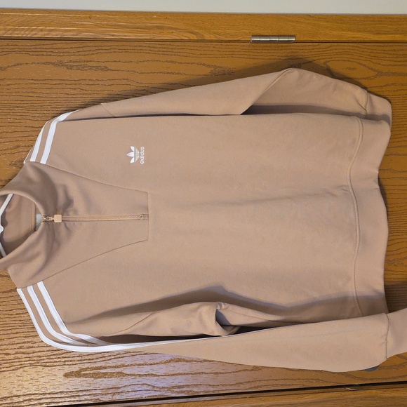 Adidas Men's Beige Zip-Up Track Top, Funnel Neck - Picture 3 of 4